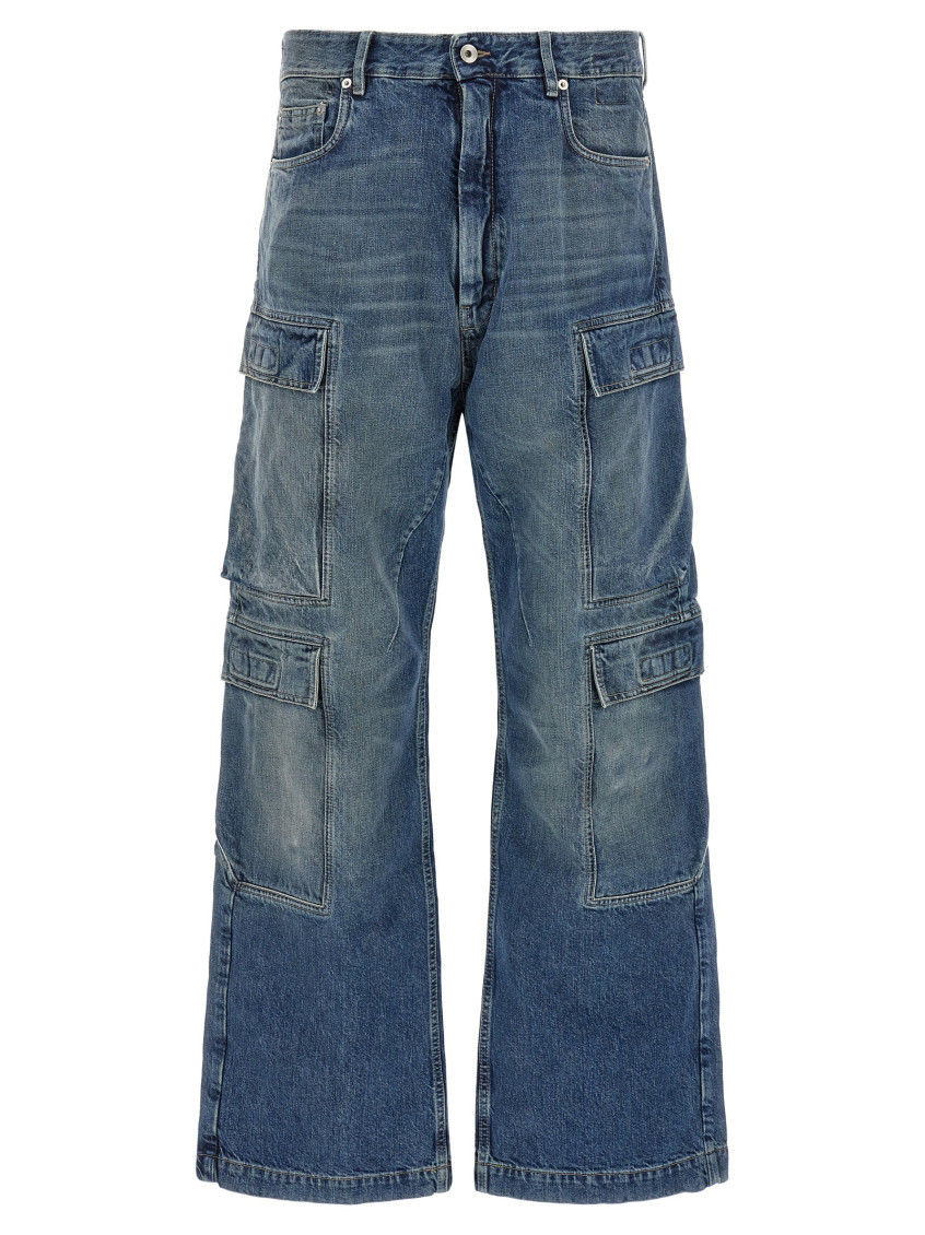 Rick Owens Blue Double Cargo Jeans In Blue
