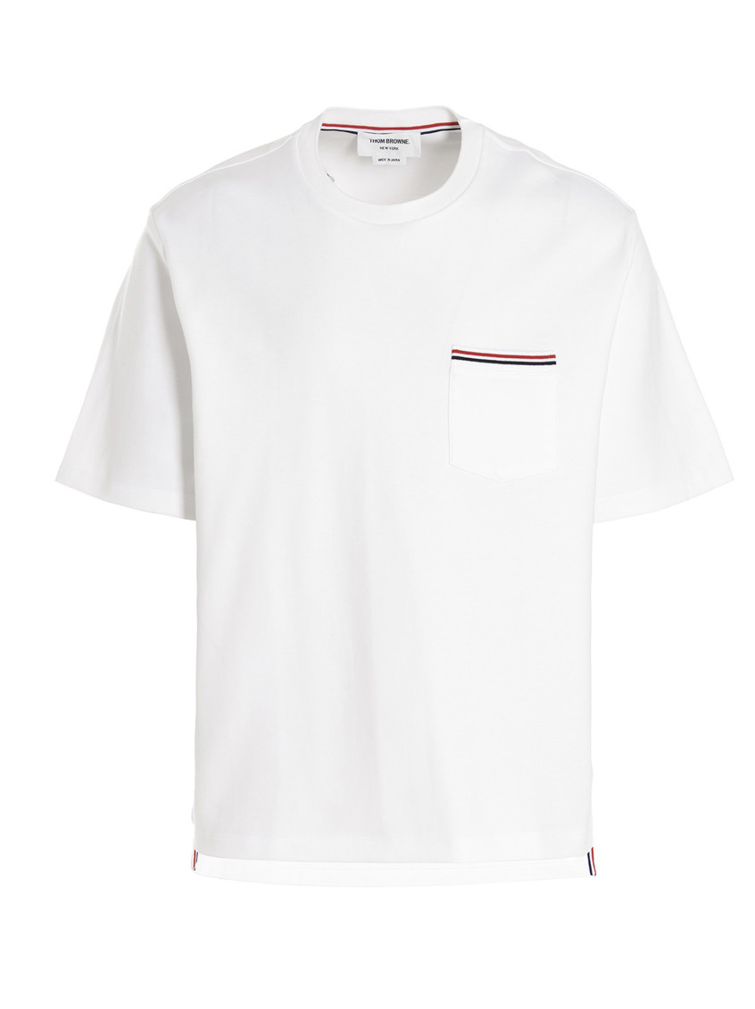 Thom Browne Rwb Trim Jersey Polo Short In White