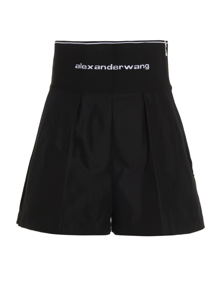 Shop Alexander Wang Black Elastic Logo Band Shorts