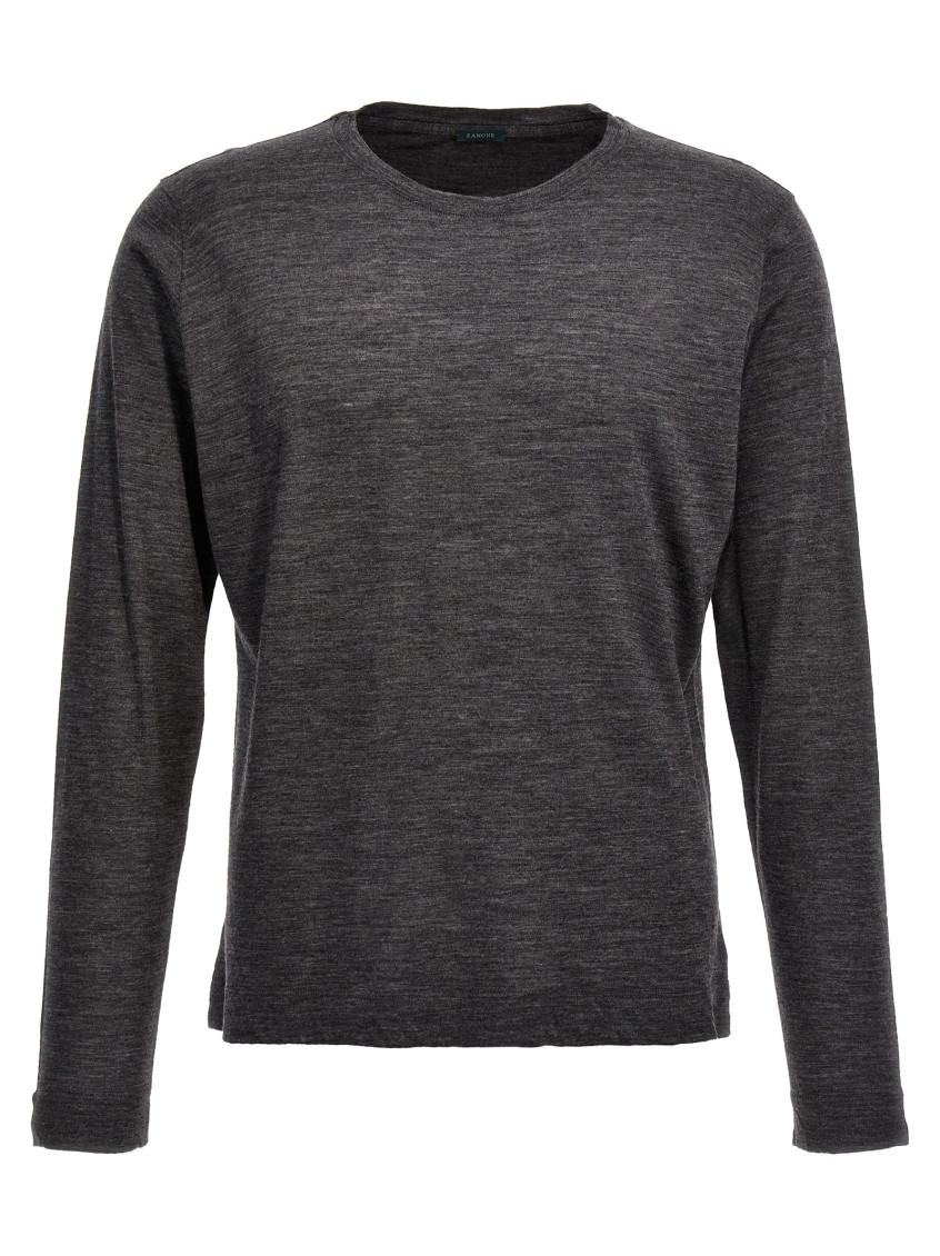 Zanone Wool Crew Neck Sweater With Long Sleeves In Grey