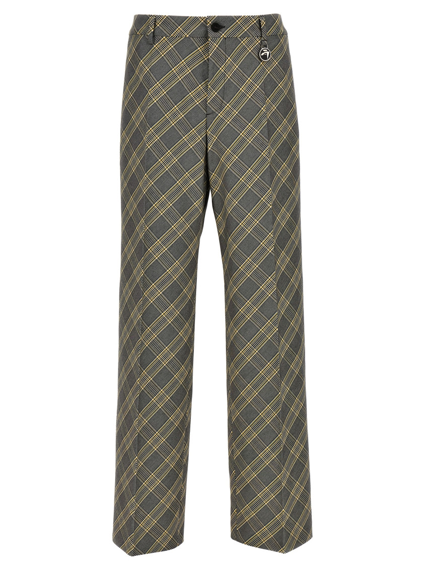 Ambush Check Print Cotton Trousers With Concealed Closure In Multicolor