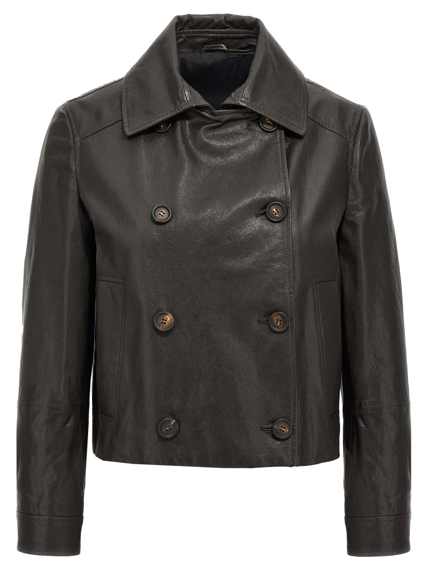 Brunello Cucinelli Cropped Caban With Monile Detail In Brown