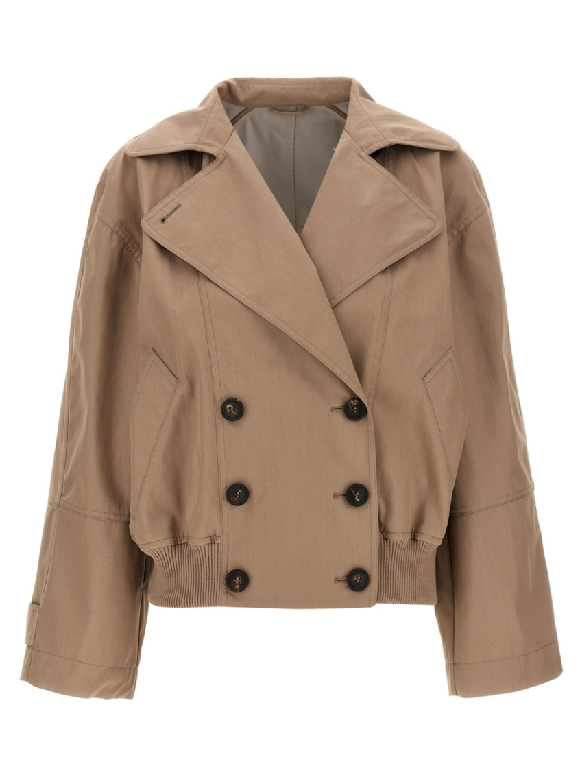 Brunello Cucinelli Women Techno Cotton Membraned Panama Crop Caban In Beige