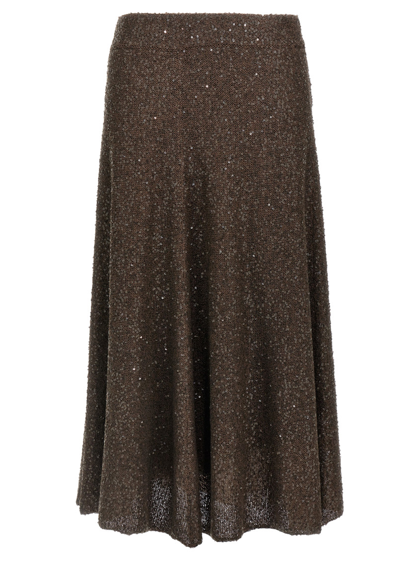 Brunello Cucinelli Texture Dazzling Midi Skirt With Sequined Finish In Brown