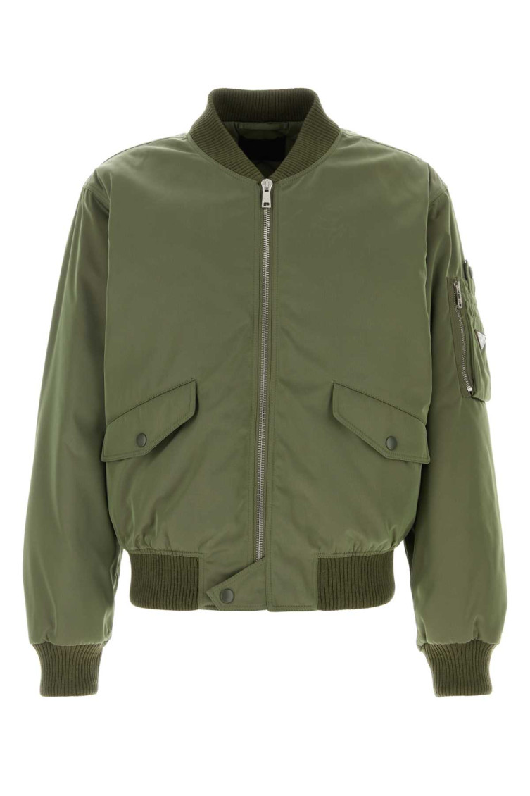 Prada Triangle-logo Bomber Jacket In Olive