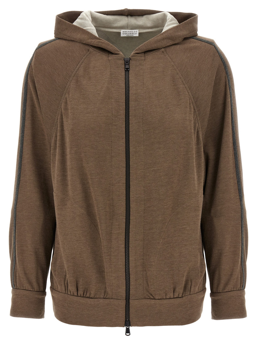 Shop Brunello Cucinelli Brown Jewel Detail Hoodie
