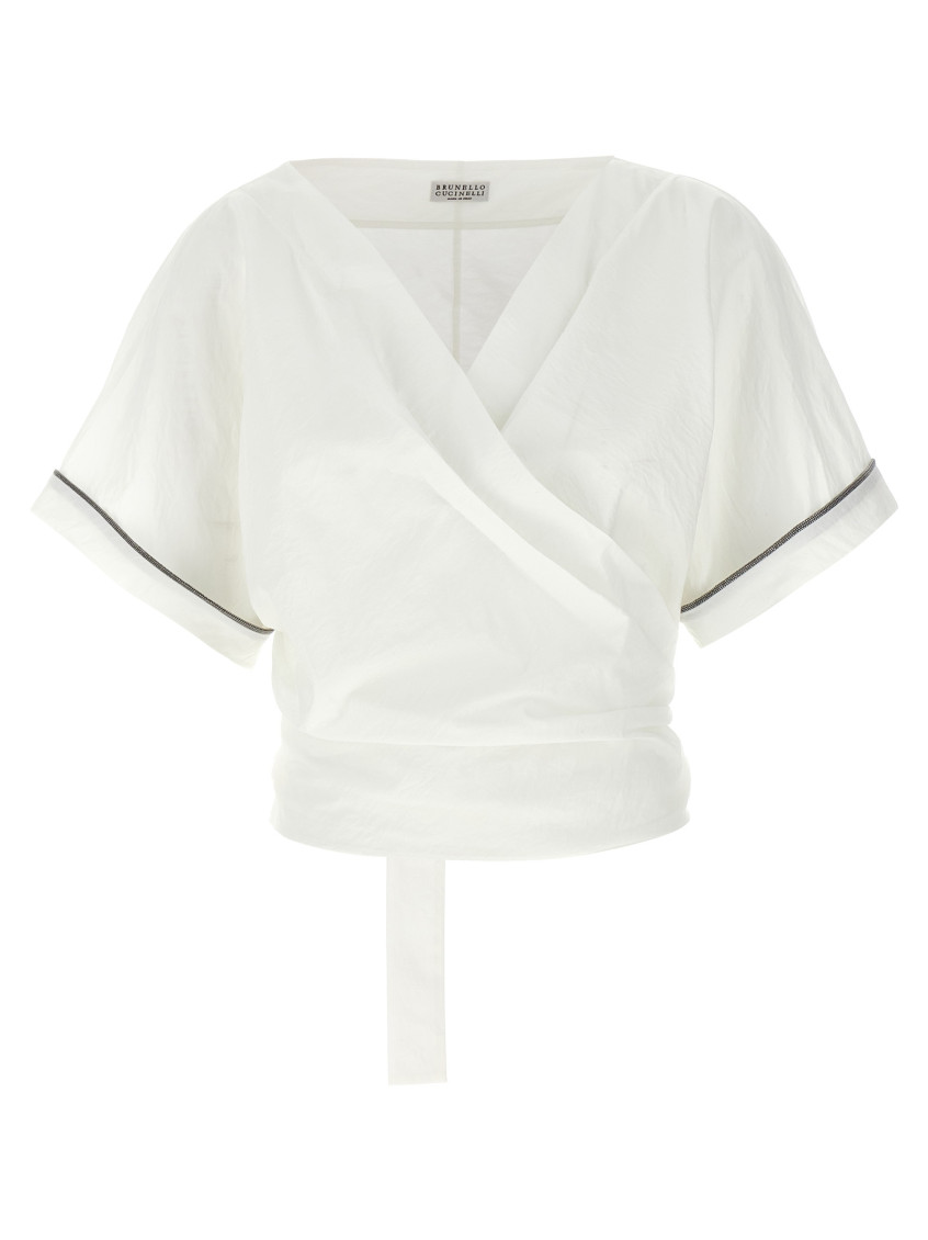 Brunello Cucinelli Monili Embellished Cropped Blouse In White