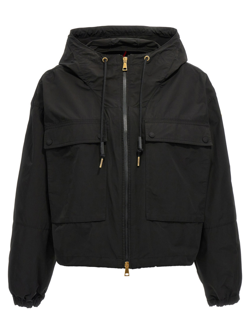 Moncler Snap Button Pockets Hooded Parka With Elasticated Cuffs In Black