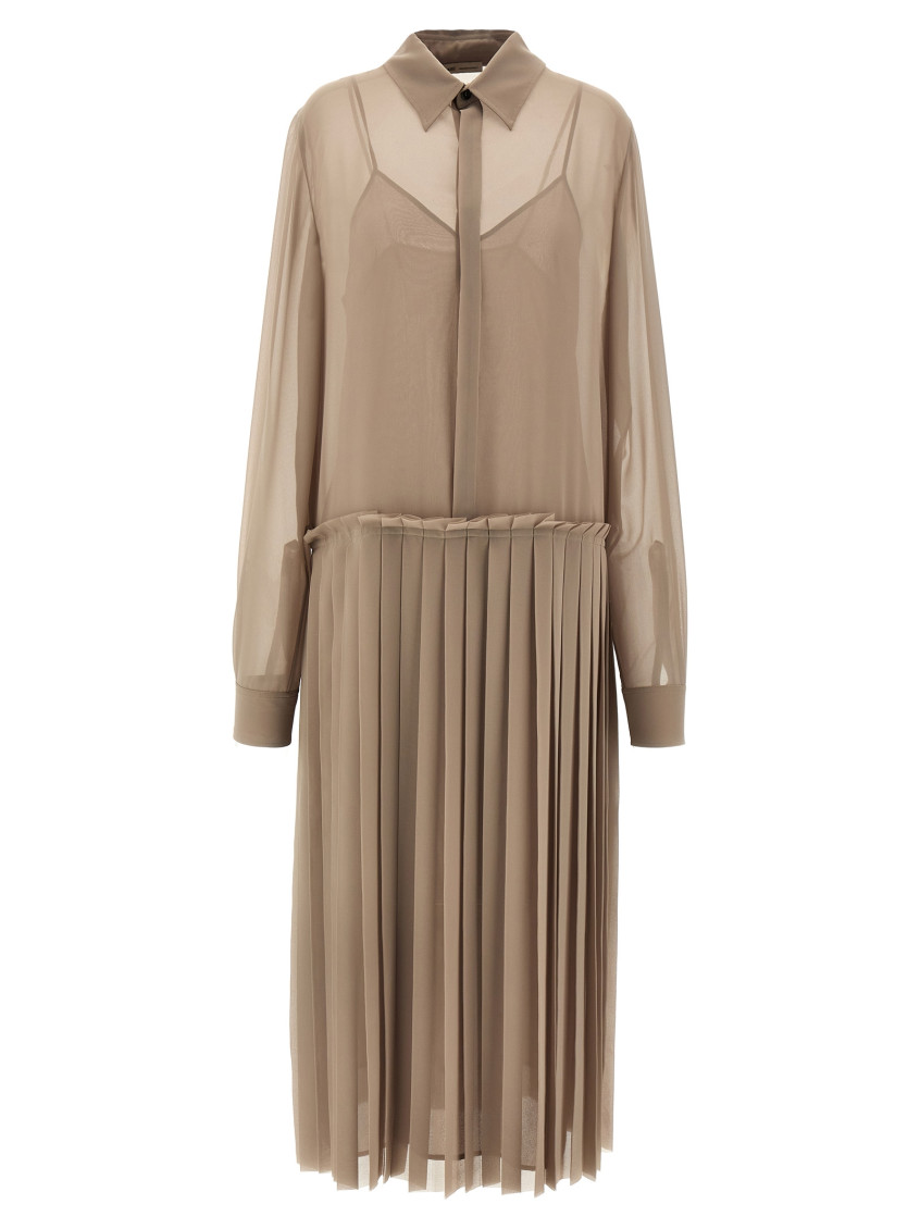 Ami Alexandre Mattiussi Pleated Midi Shirt Dress In Nude