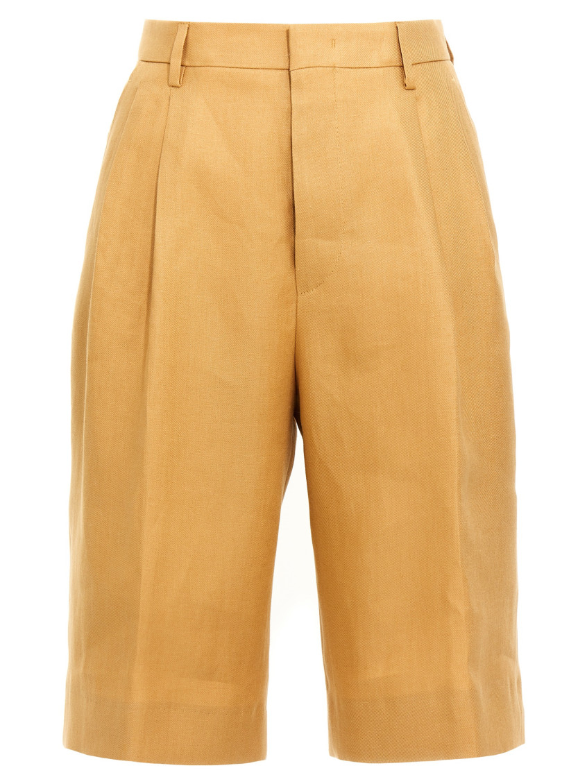 Tagliatore Front Pleated Bermuda Shorts With Belt Loops In Orange