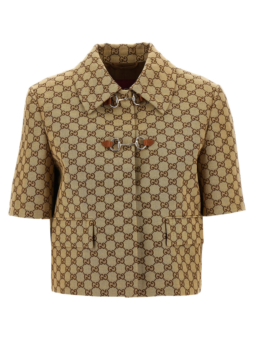 GUCCI BROWN GG SUPREME CROPPED JACKET