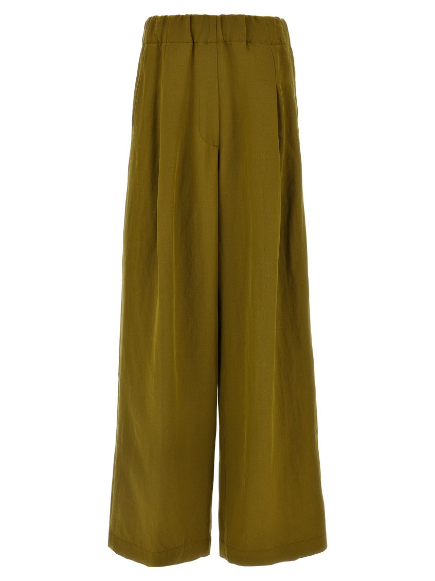 Dries Van Noten Trousers Wide Leg Elastic Waistband In Green