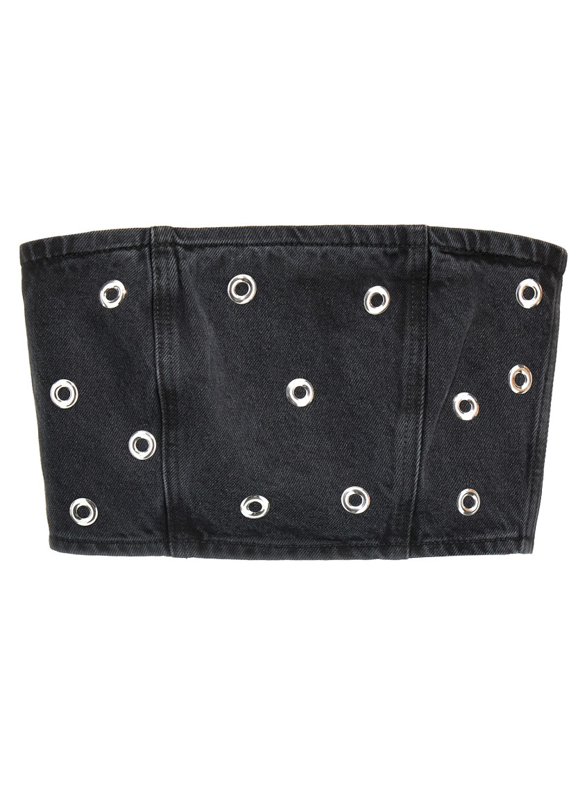 Rotate Birger Christensen Rotate Embellished Denim Bustier In Black