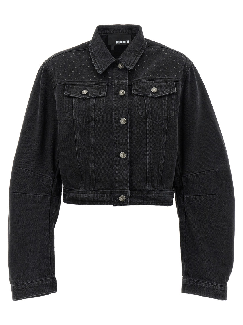 Rotate Birger Christensen Oversized Denim Jacket Studded Detail In Black
