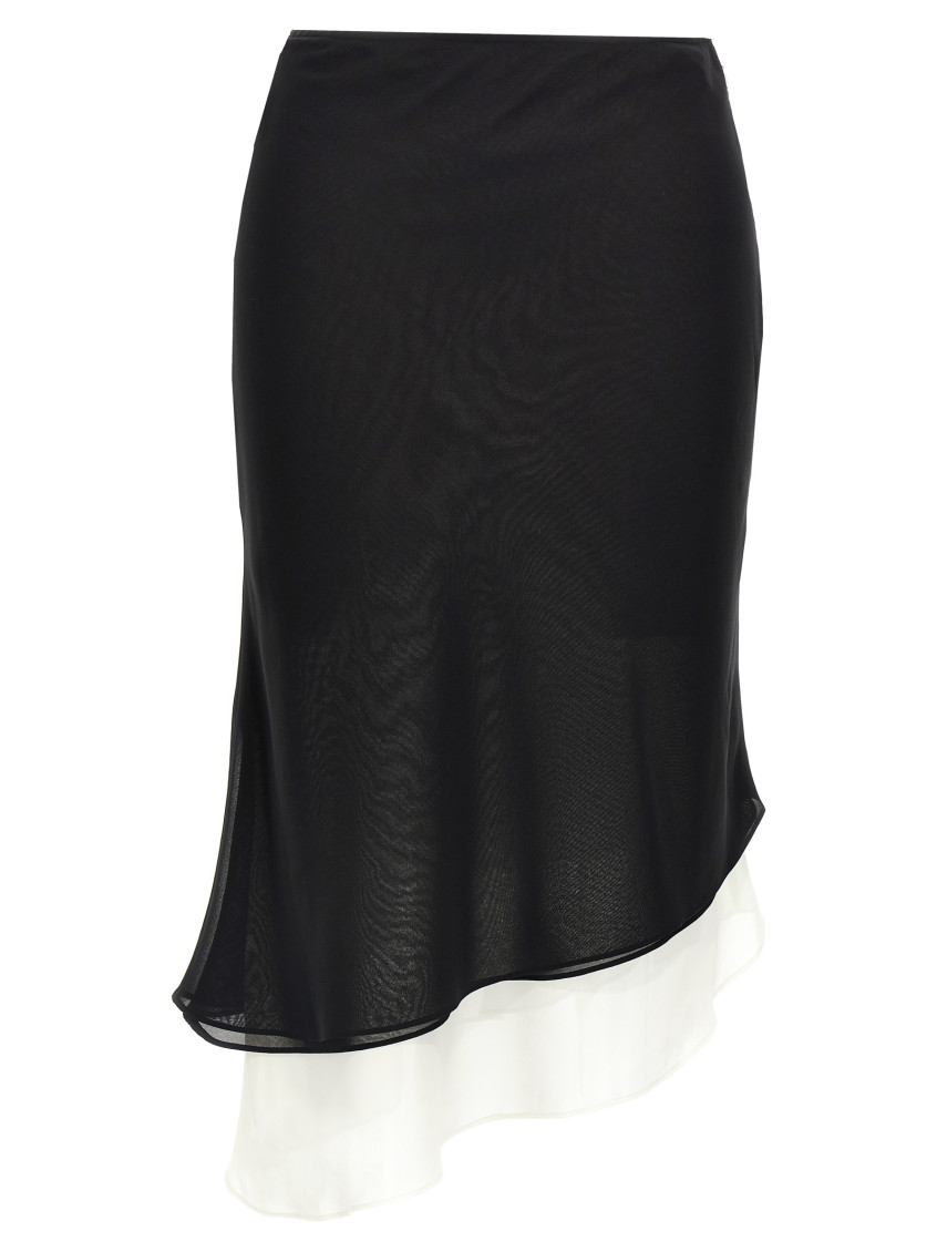 Rotate Birger Christensen Layered Asymmetric Hem Skirt In Blackwhite