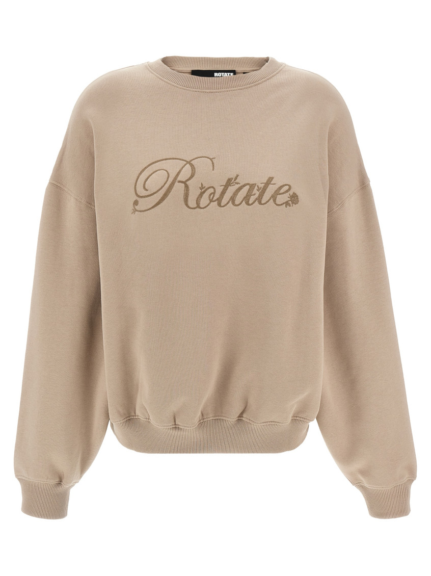 Rotate Birger Christensen 'ribbed Crewneck Sweatshirt Long Sleeves' In Beige