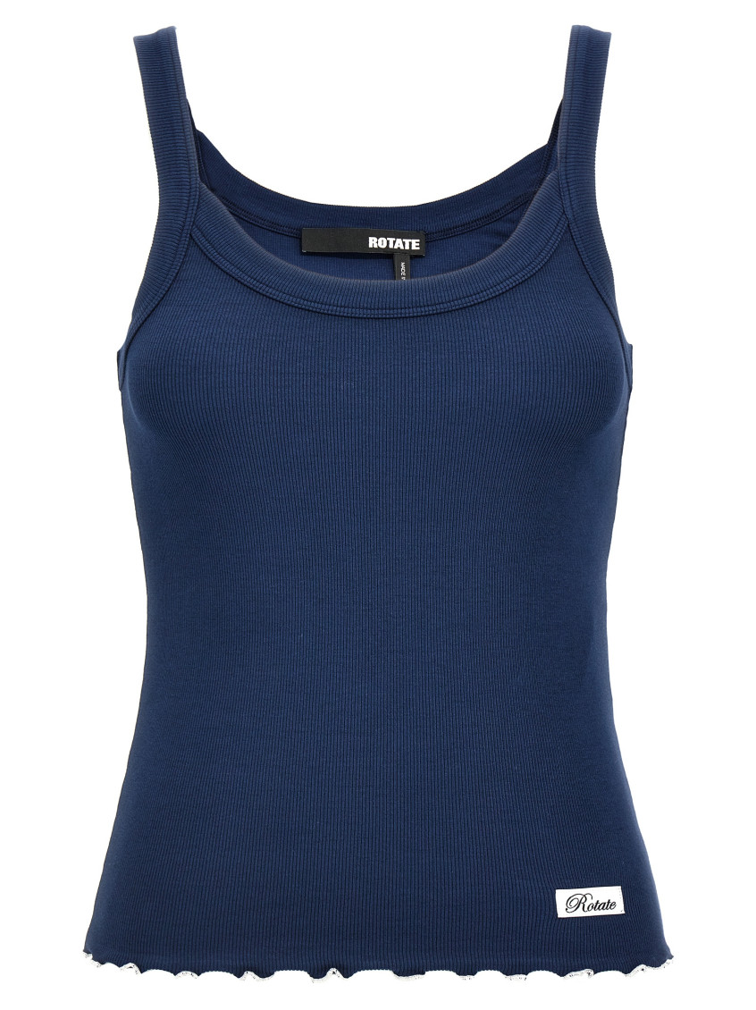 Rotate Birger Christensen Sculpted Ribbed Tank Top With Scoop Neck In Blue