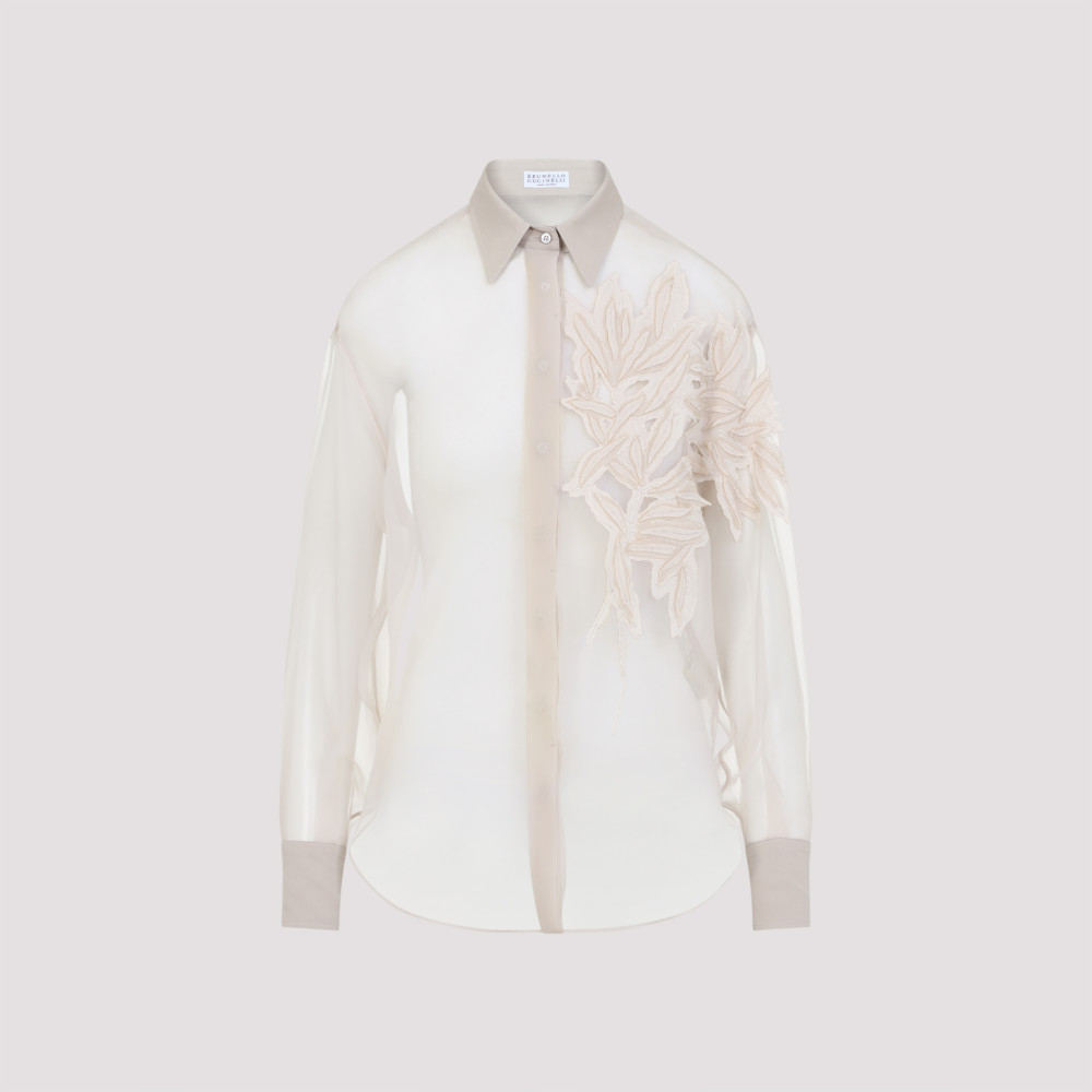Shop Brunello Cucinelli White Floral-embroidery Cotton Shirt