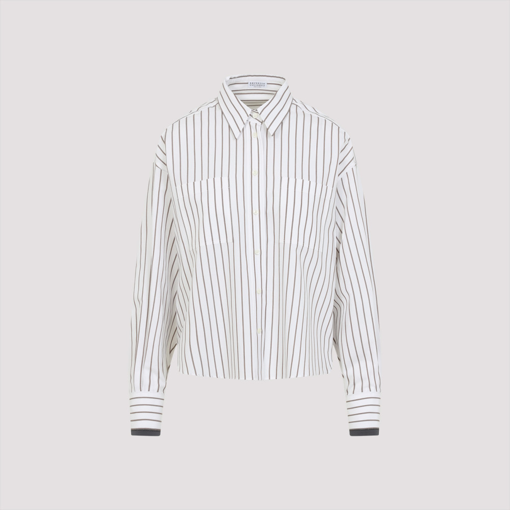 Shop Brunello Cucinelli White Stripe Shirt