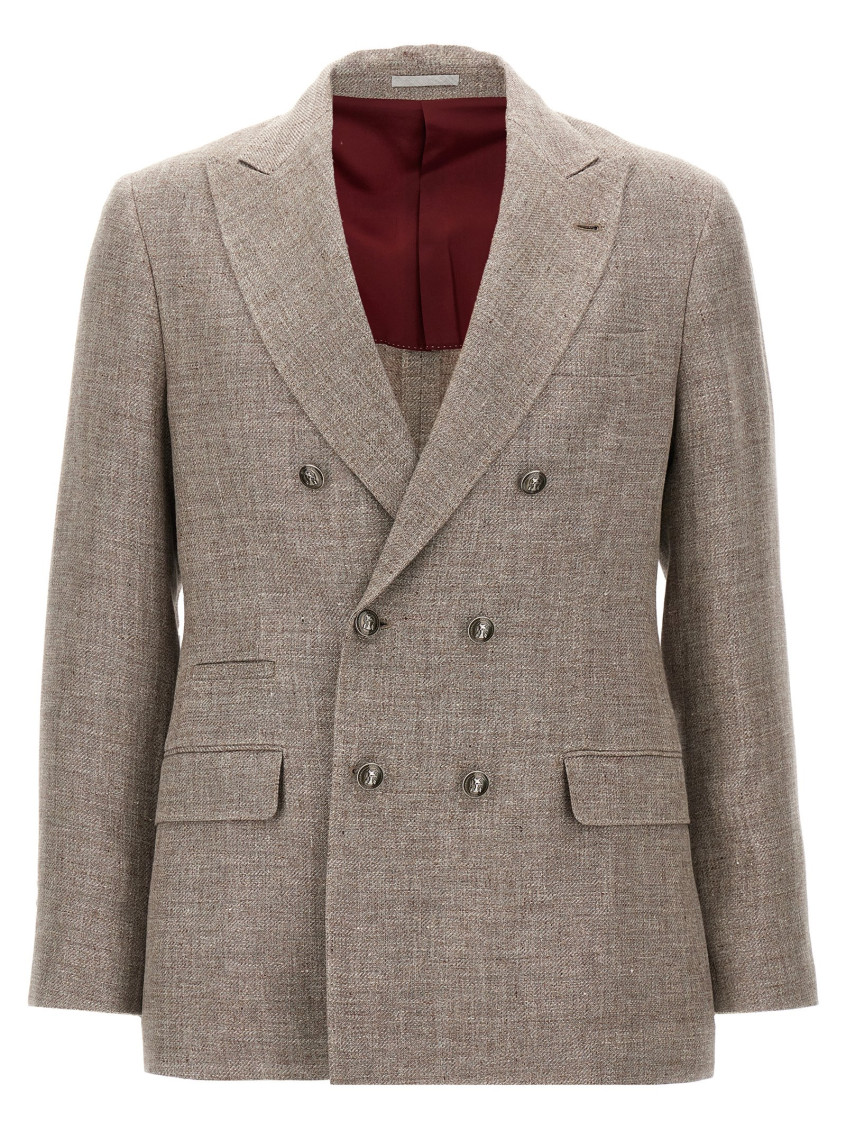 Brunello Cucinelli Diagonal Lapel Blazer With Chest And Flap Pockets In Brown