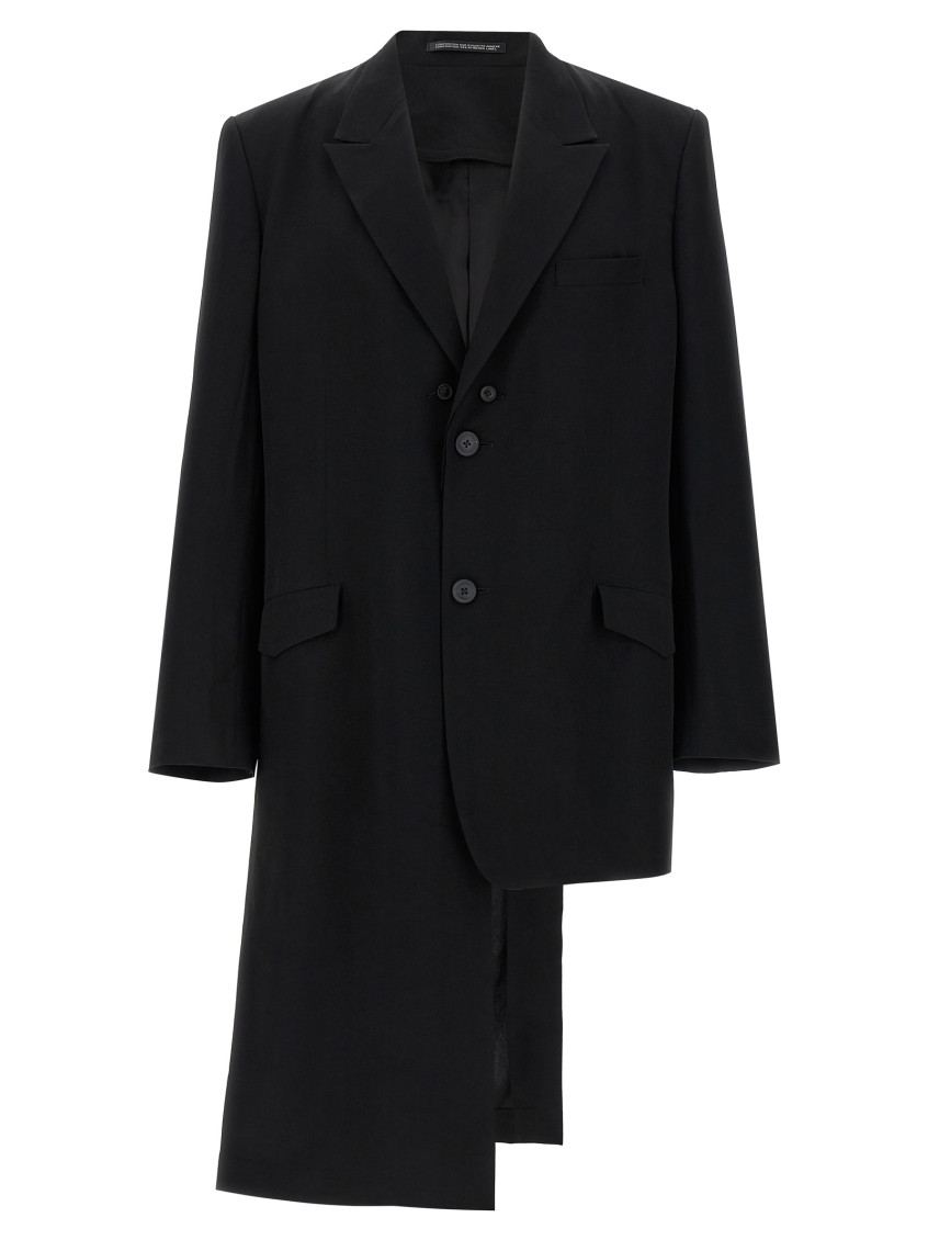 Yohji Yamamoto Asymmetrical Blazer Longline Notched Lapels In Black