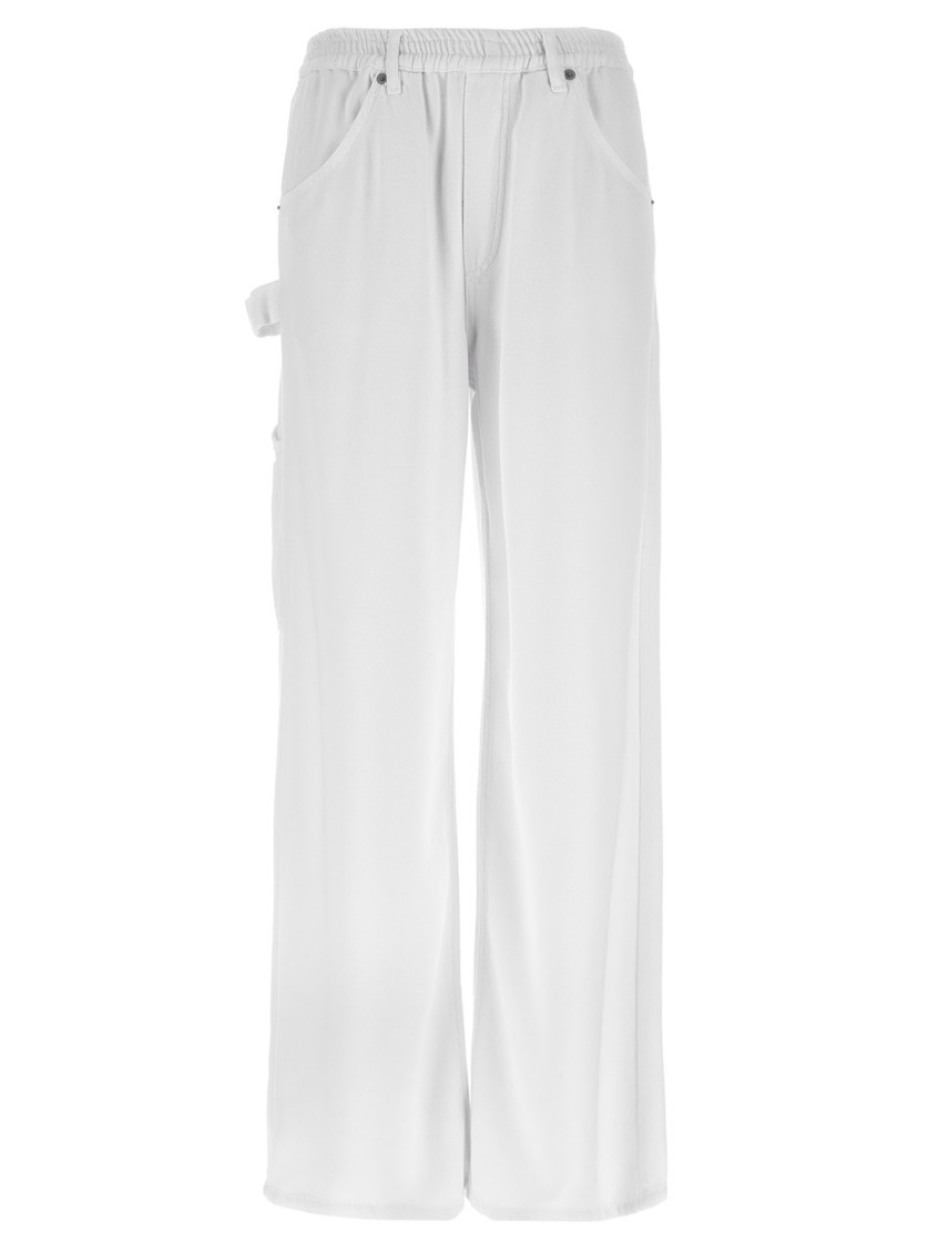 Nude Denim-effect Cargo Pants With Loose Leg In White