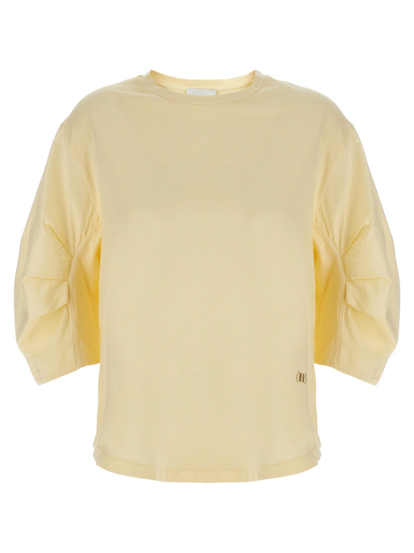 Nude Relaxed-fit Cotton T-shirt With Crinkled Sleeves In Neutral