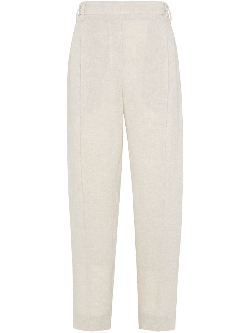 Shop Brunello Cucinelli Beige Linen Trousers