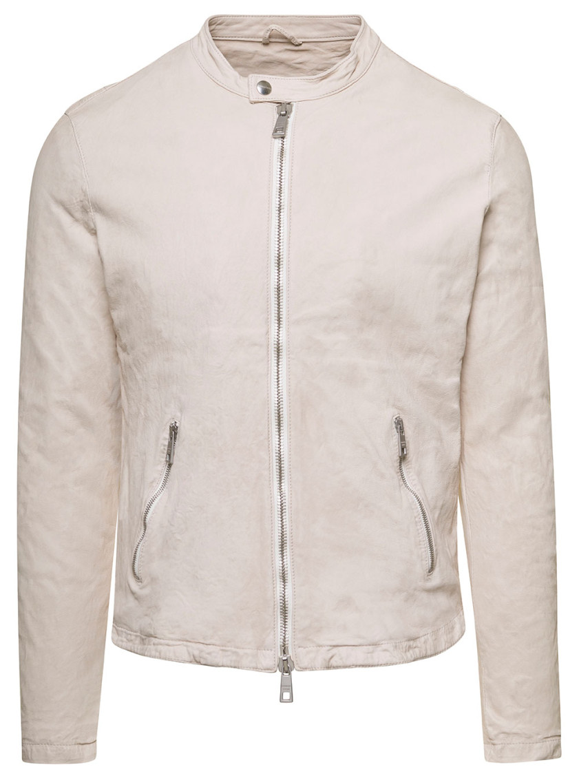 Giorgio Brato Beige Jacket With Two-way Zip In Leather Man In Beige