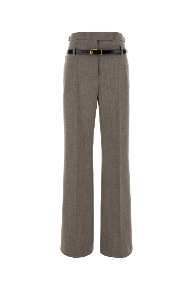 Prada Technical Wool Pants With Printed Belt In Grey