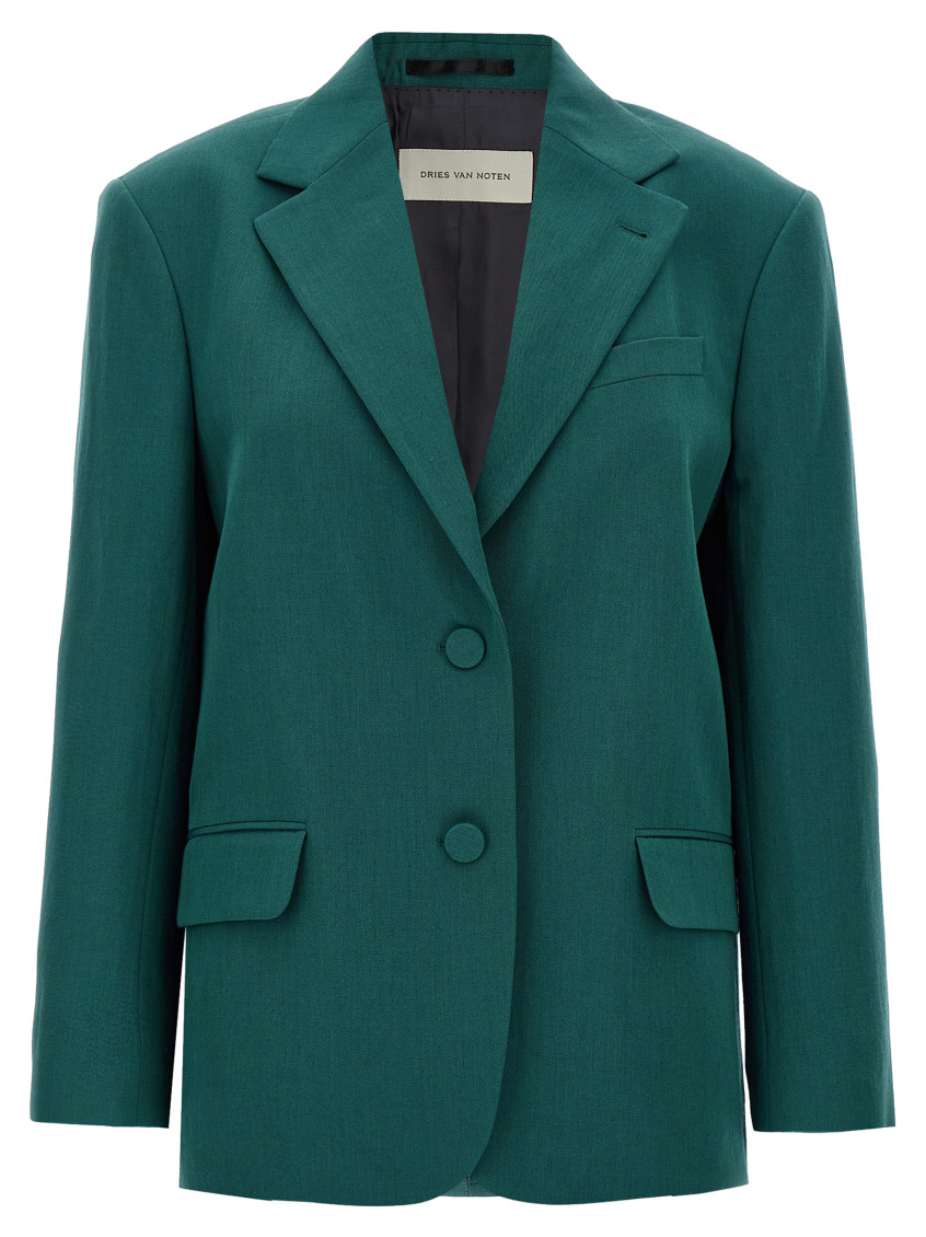Dries Van Noten 'birdy' Blazer Back Vent In Dark Green