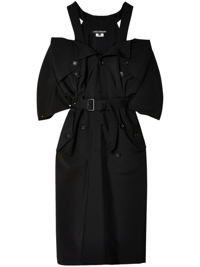 Junya Watanabe Womens Black Off-the-shoulder Belted-waist Wool-blend Coat In Black