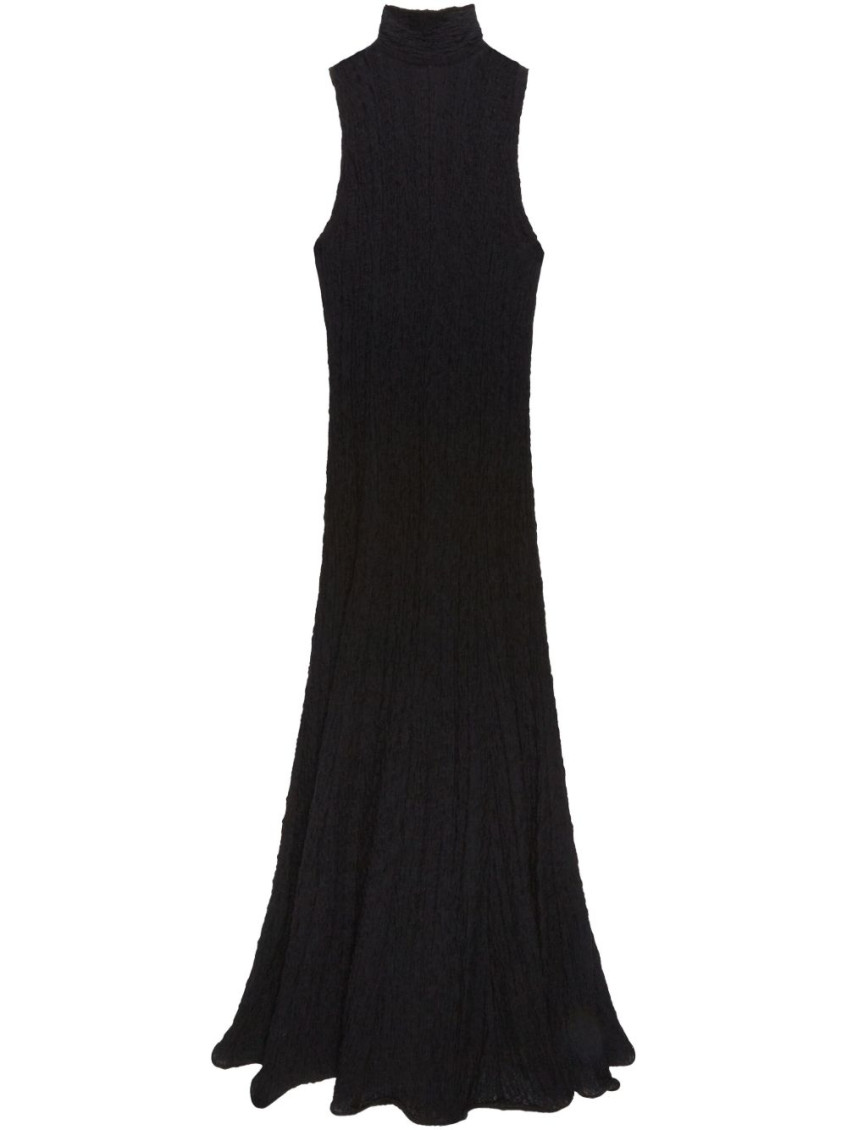 Msgm Maxi Dress With High Neck And Textured Fabric