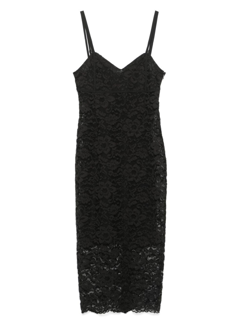Blugirl Lace Overlay V-neck Midi Dress In Black