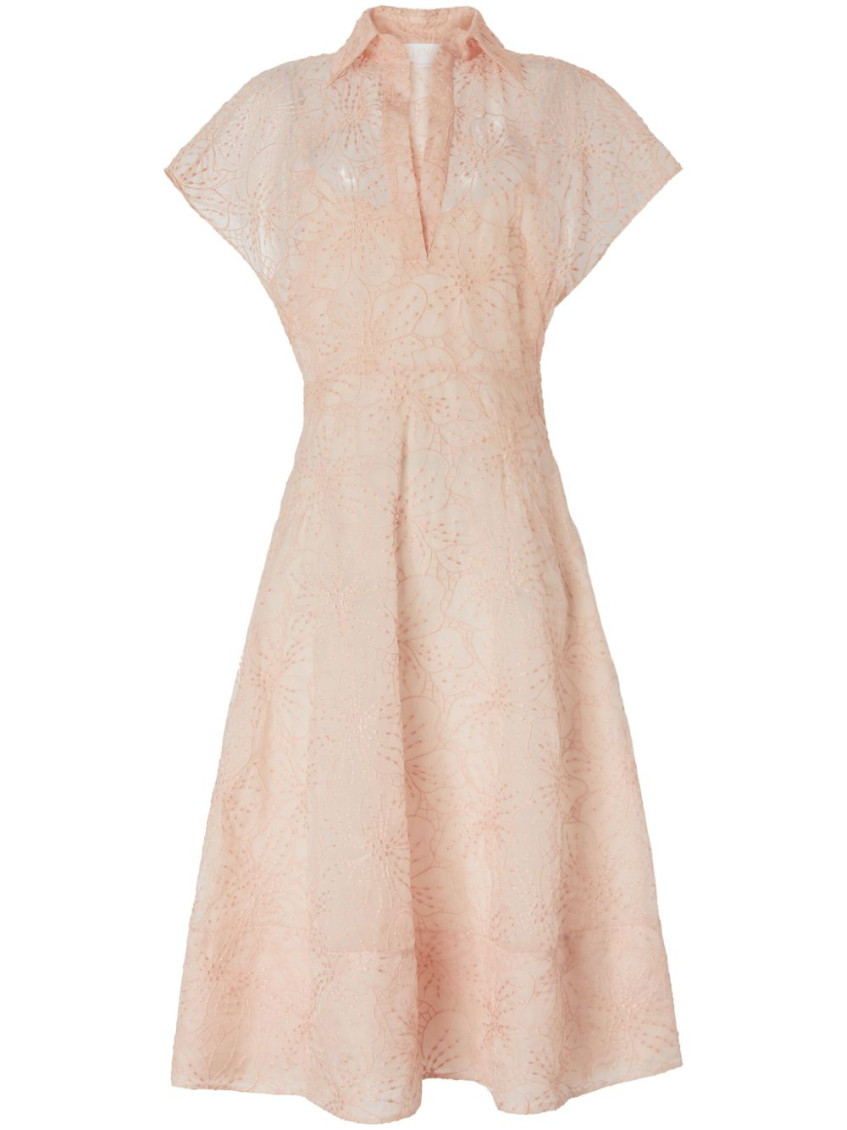 GENNY LIGHT PINK FLORAL-EMBROIDERY MIDI DRESS