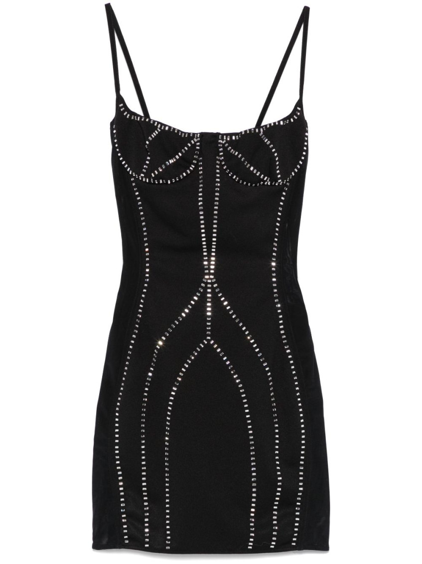 Attico Black Sablè Crystal Hotfix Bustier Minidress