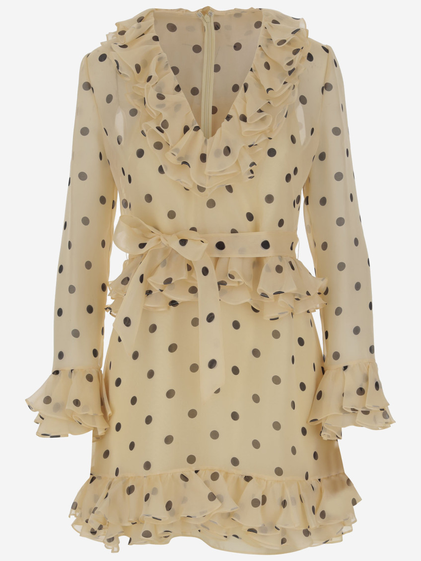 Valentino Belted Ruffled Polka-dot Wool And Silk-blend Mini Dress