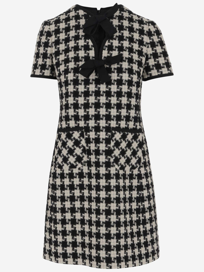 Valentino Embroidered Damier Light Tweed Short Dress