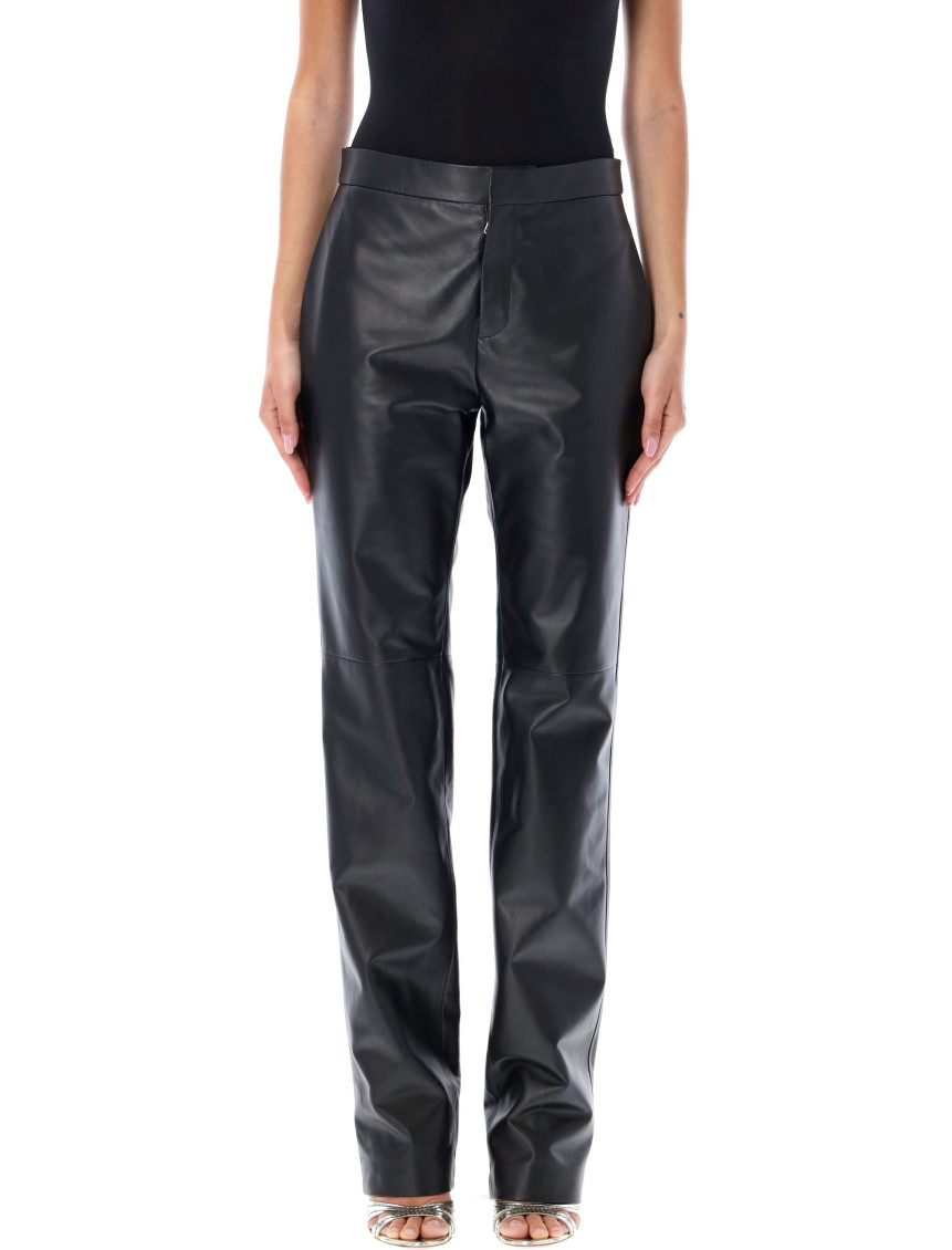 Shop Ralph Lauren Black Slim-leg Leather Trousers
