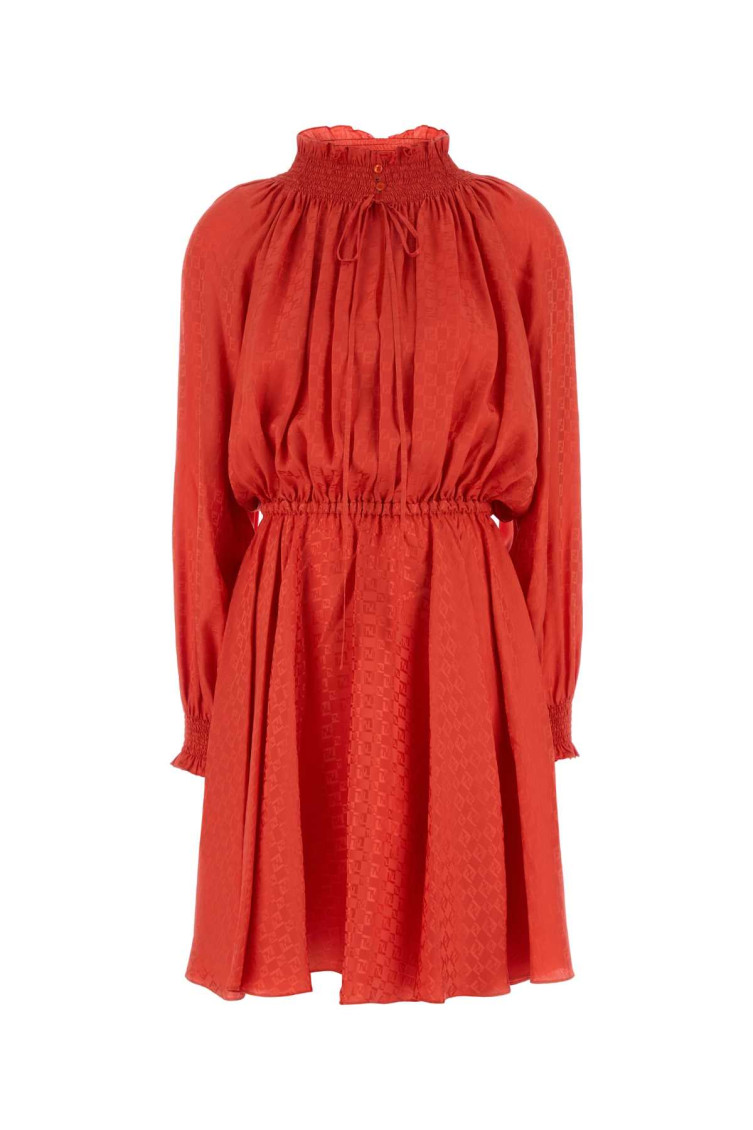 Fendi Mini Silk Dress Elastic Waistband In Pink