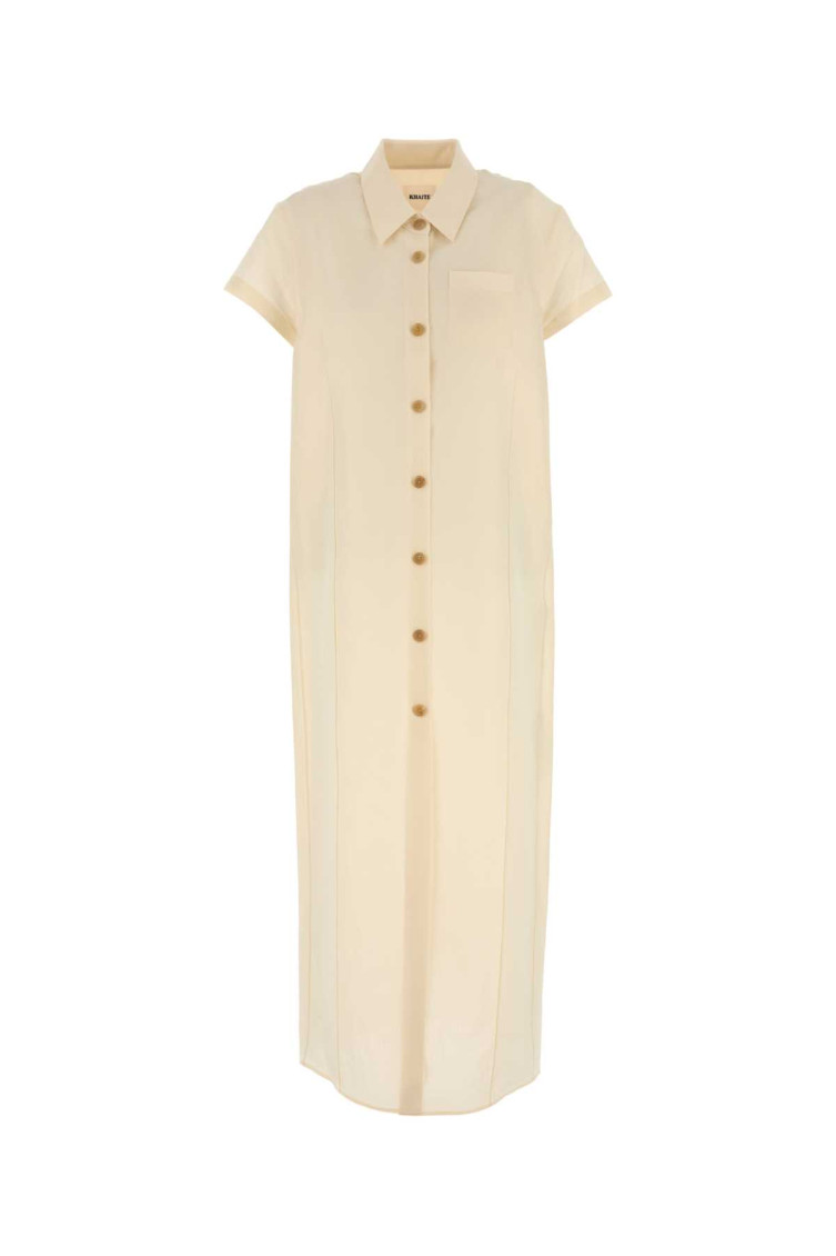 Khaite Effy Silk And Cotton-blend Organza Midi Shirt Dress In Neutral
