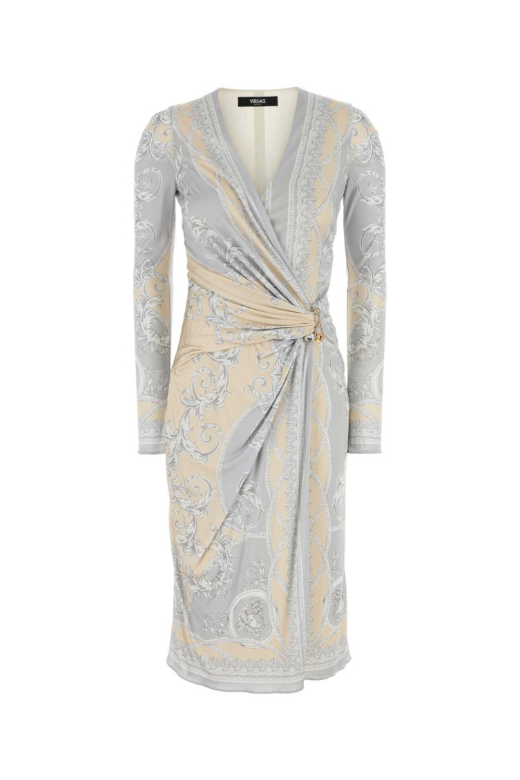 Versace Multicolor Coupe Des Dieux-print Midi Dress