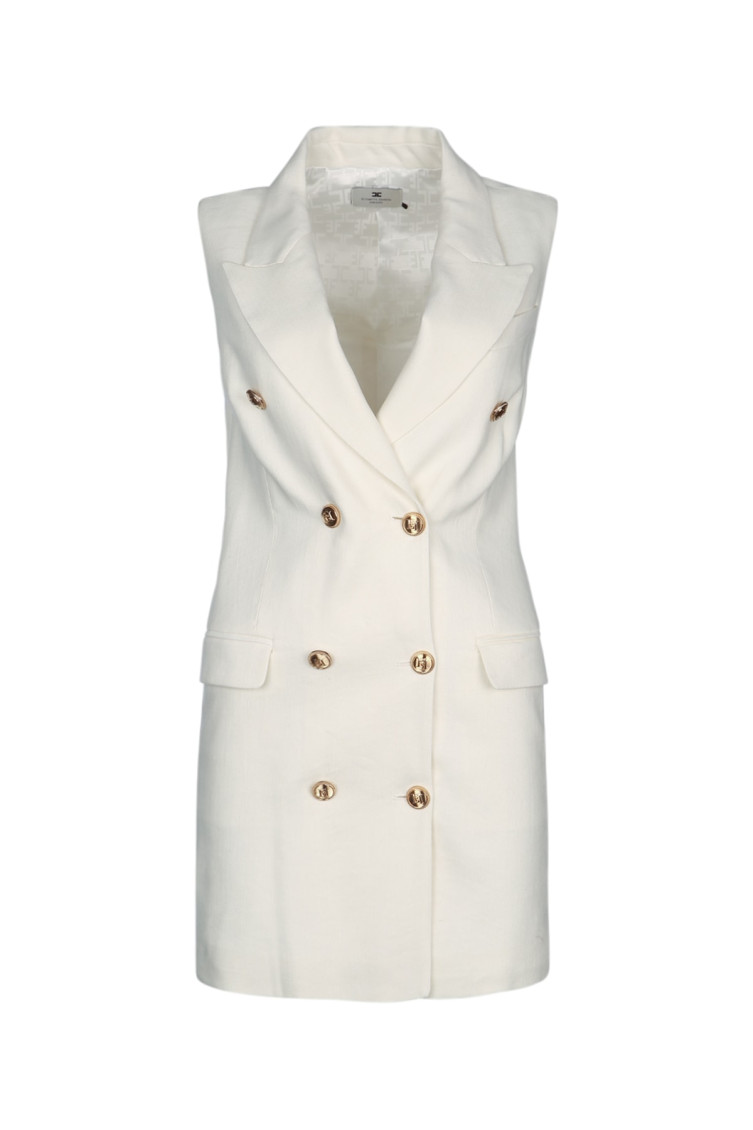 ELISABETTA FRANCHI WHITE LINEN-BLEND GABARDINE DRESS 