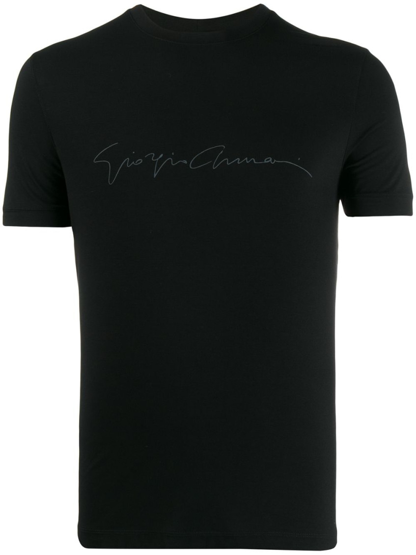 Giorgio Armani Mens Black Beauty Embroidered-logo Crewneck Cotton T-shirt In Black