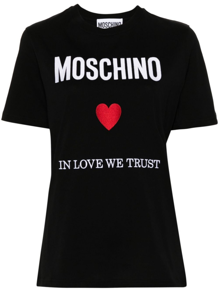 Moschino Black Regular Fit T-shirt With Logo And Heart Graphic In Black