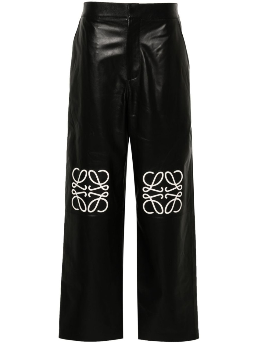 Loewe Women's Anagram Baggy Leather Trousers In Black