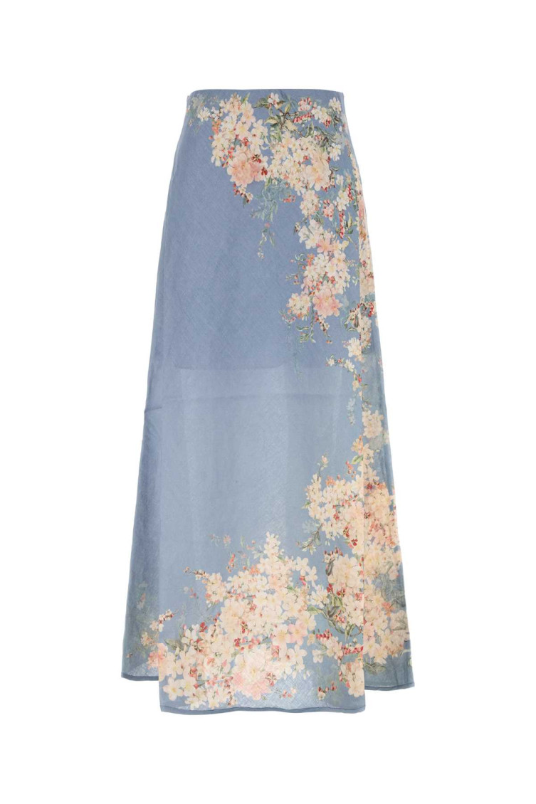 Zimmermann Light Blue Linen Maxi Skirt