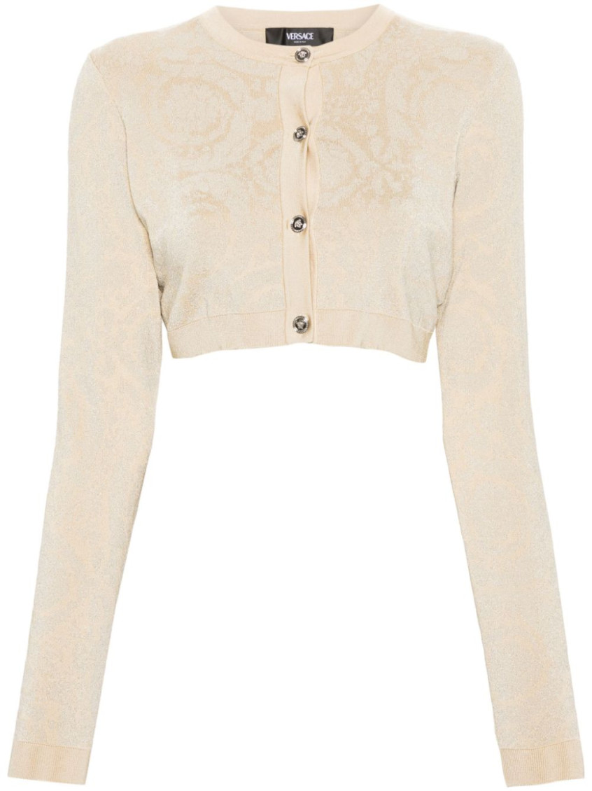Versace Barocco Texture Cropped Cardigan In Beige