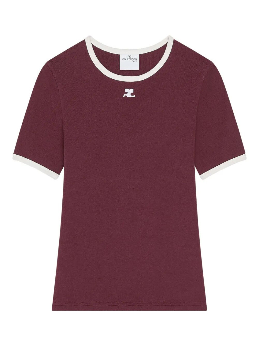 Courrèges Heritage Short Sleeve Contrast T-shirt In Burgundy