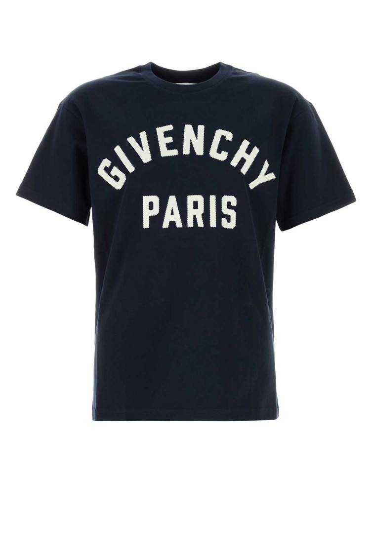 Givenchy Relaxed Fit Black Cotton T-shirt With Bold Logo Print In Blue
